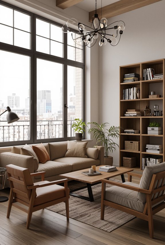 sculptural lighting and chairs
