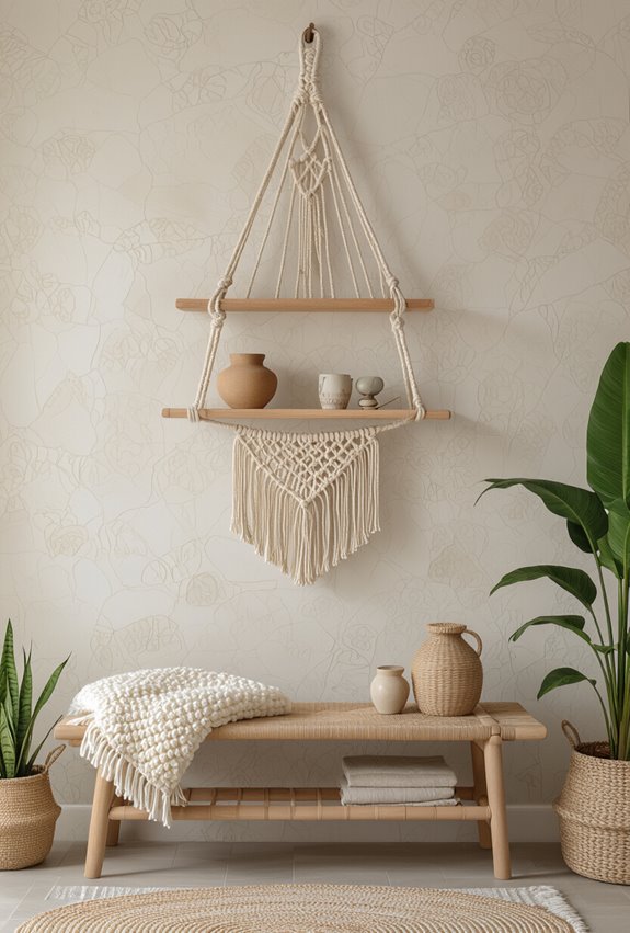 sculptural macram shelf vignettes