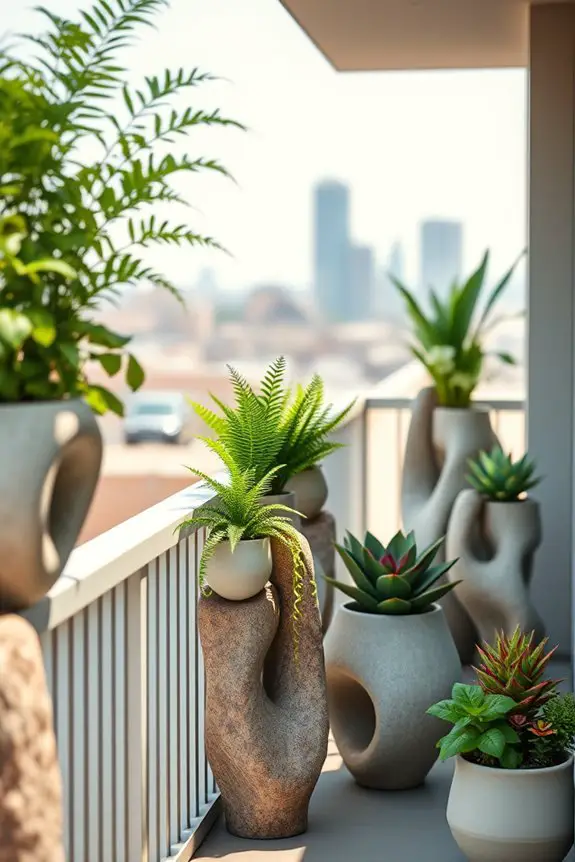 sculptural planters enhance balconies