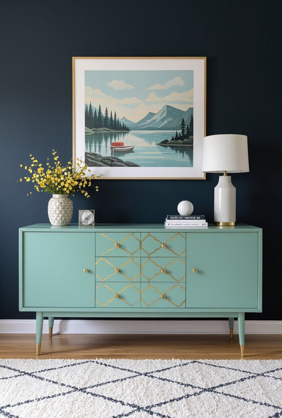 seafoam buffet gold stenciling