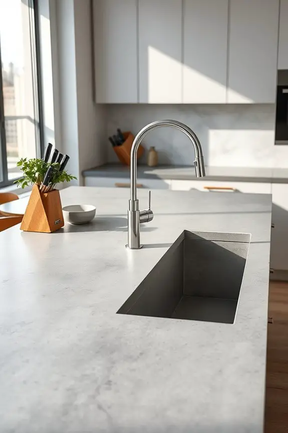 seamless integrated concrete sink