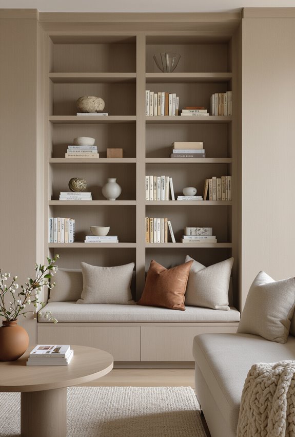 seamless recessed built in bookshelves