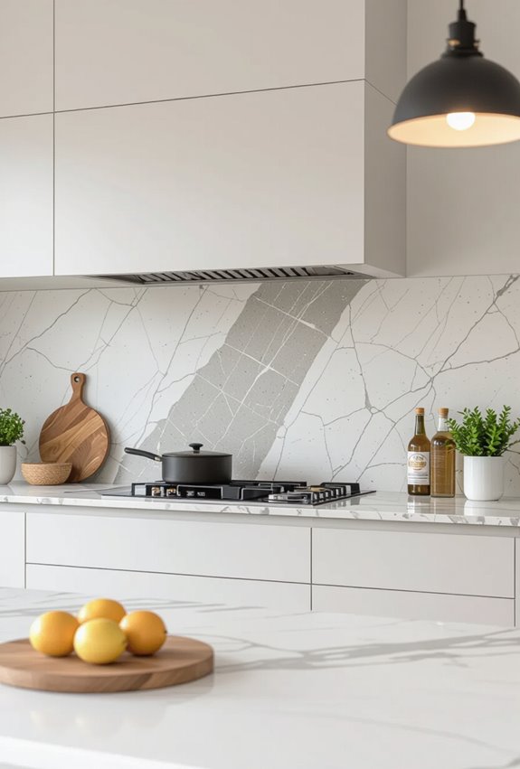 seamless veined stone backsplash