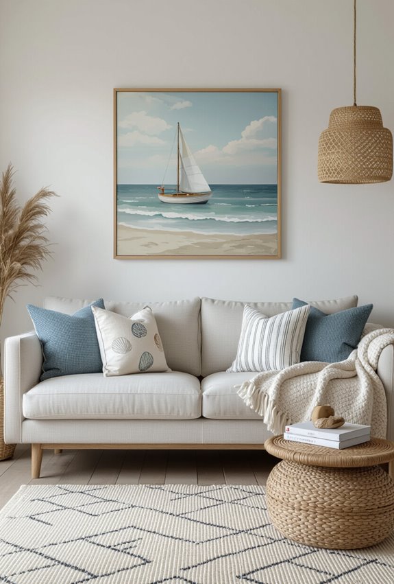 seashell embroidered boucle coastal pillows