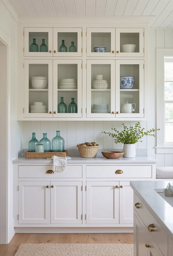 seaside artifacts arranged in cabinets