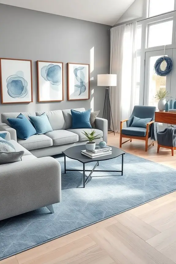 seasonal grey and blue decor