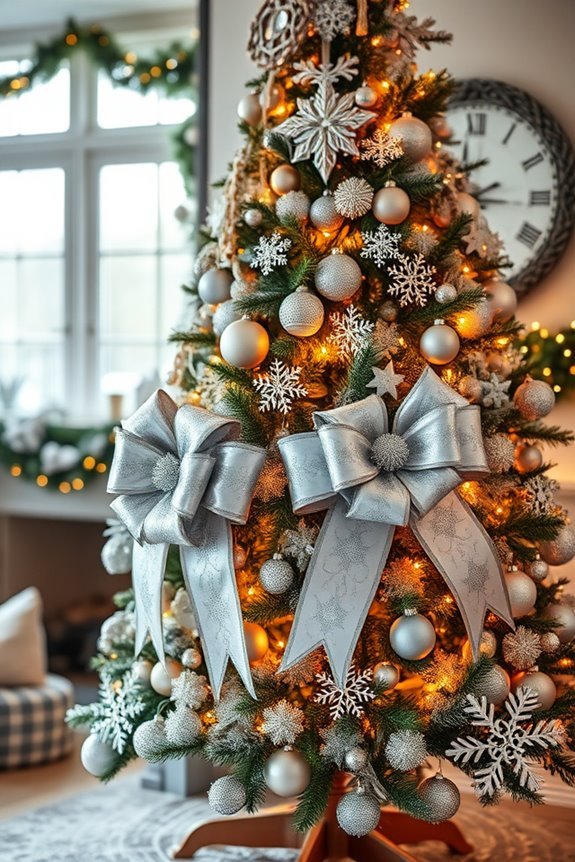 seasonal snowflake tree bows