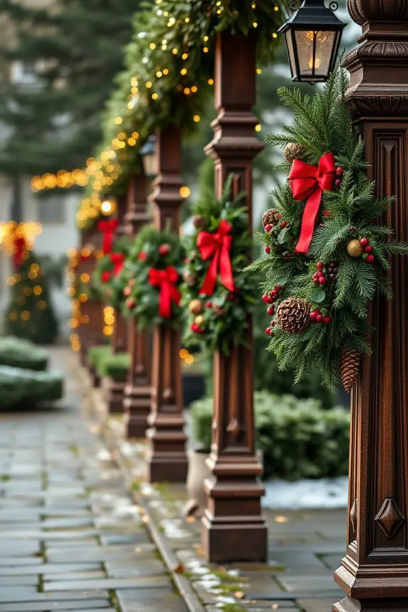 seasonal wreaths enhance walkways