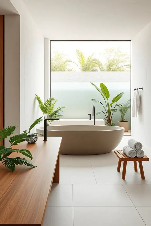 serene bali inspired minimalist bathroom