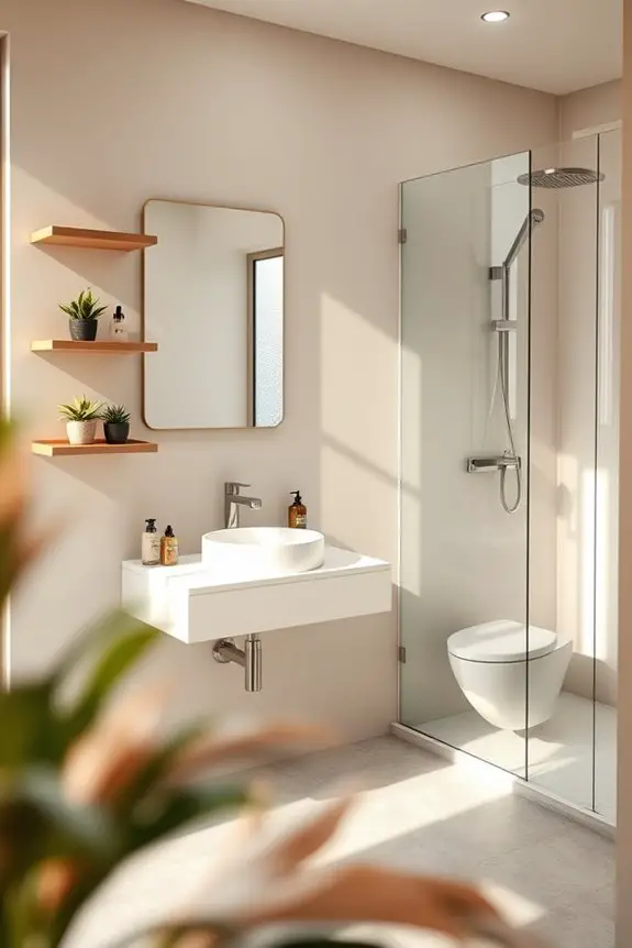 serene minimalist cafe bathroom