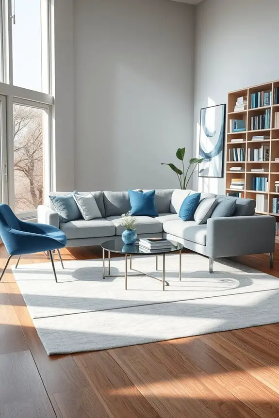 serene minimalist grey blue retreat