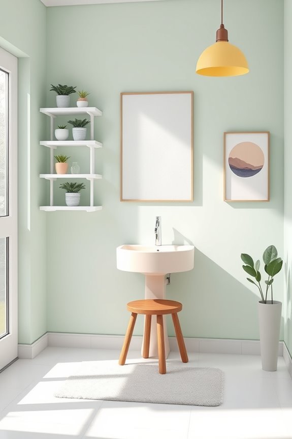 serene pastel cafe bathroom