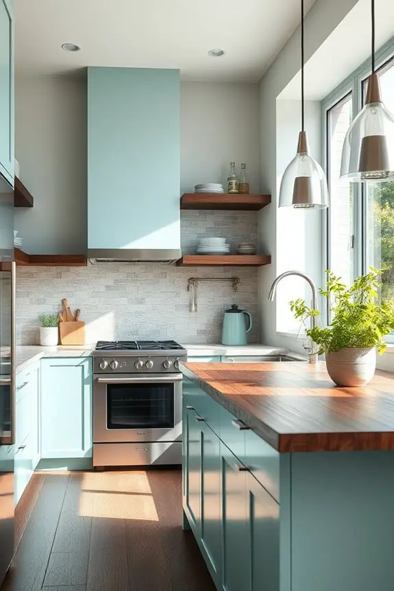 serene seafoam and dark wood