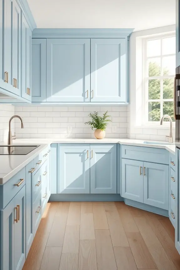 serene soft blue cabinets