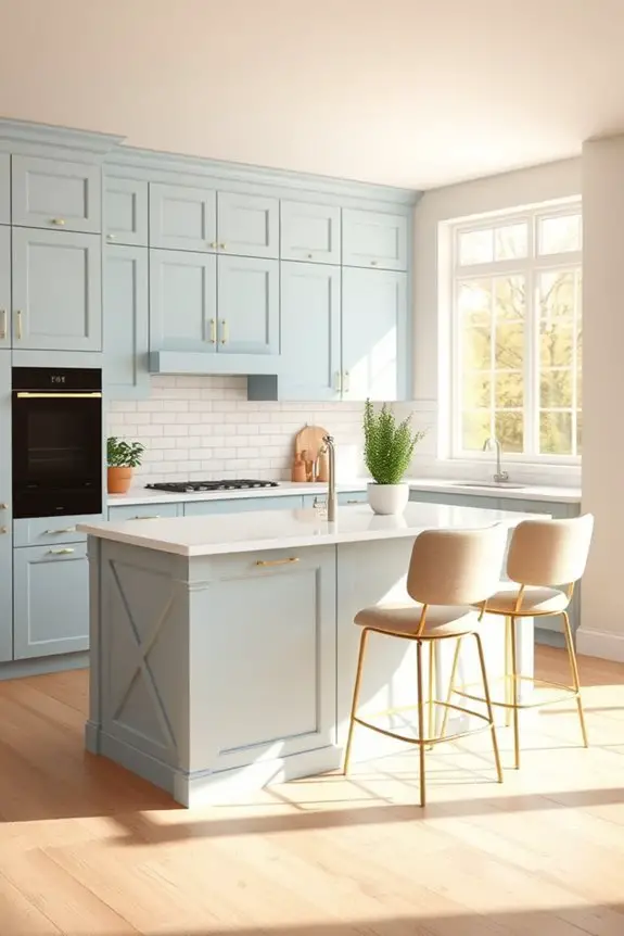 serene soft blue cabinets