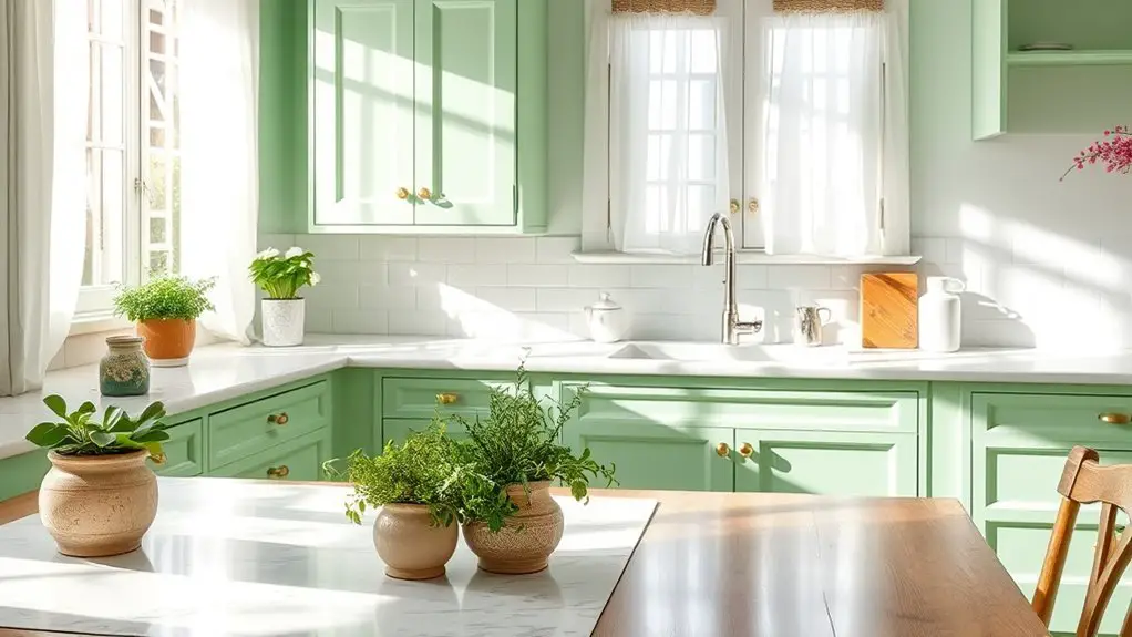serene soft green kitchens