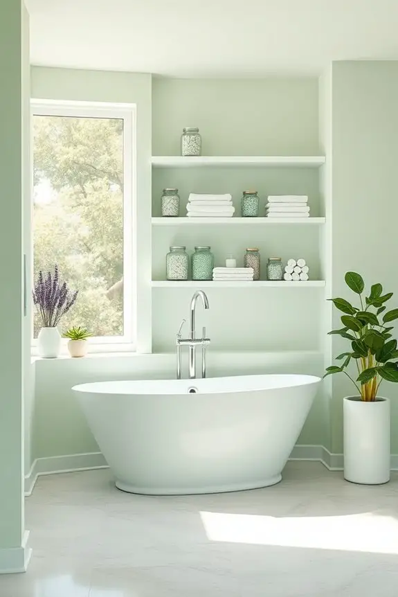 serene soft green shelving