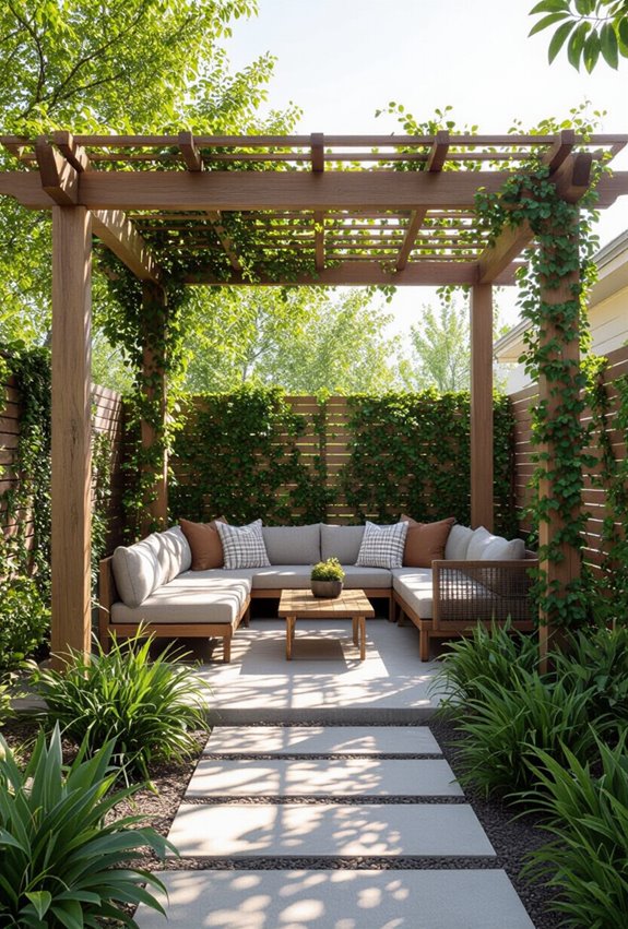 shaded pergola with vines