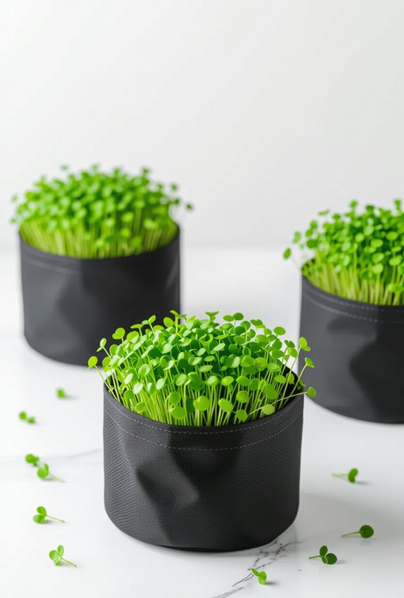 shallow grow bag microgreen harvesting