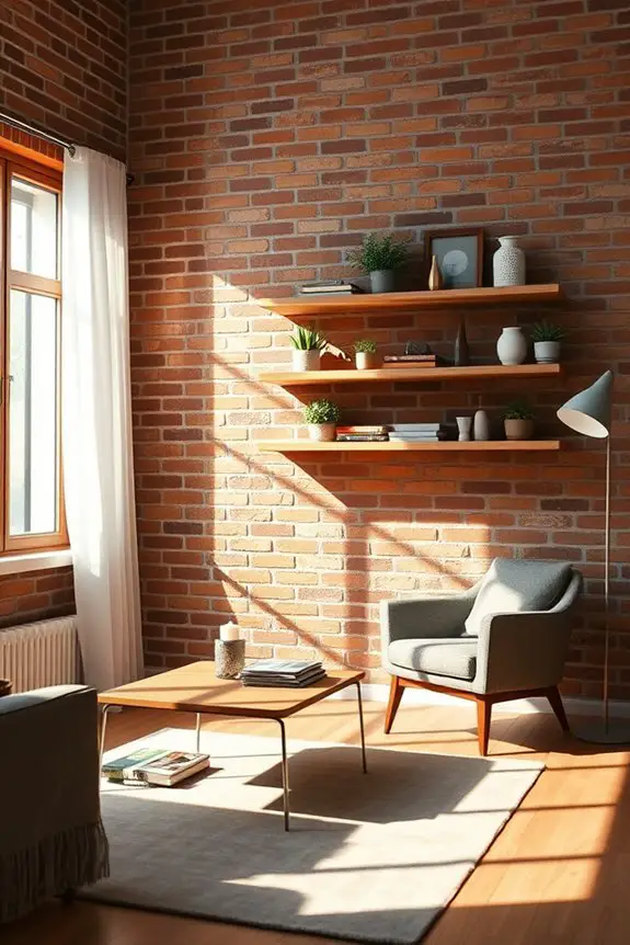 shelves enhancing brick walls