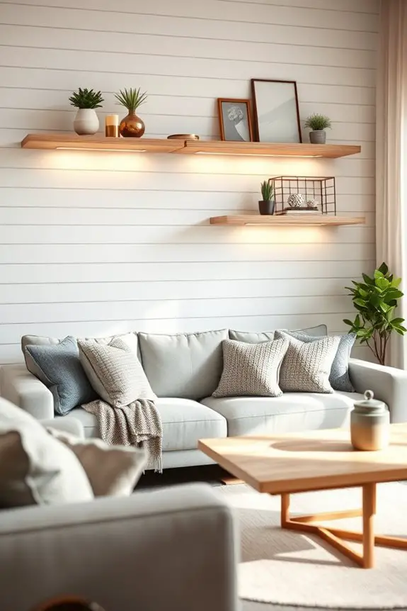 shiplap wall with lighting
