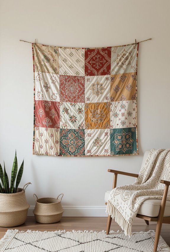silk scarf patchwork wall