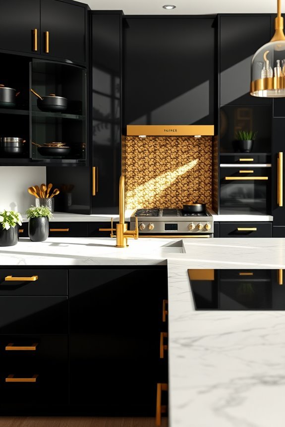 sleek black cabinets gold accents