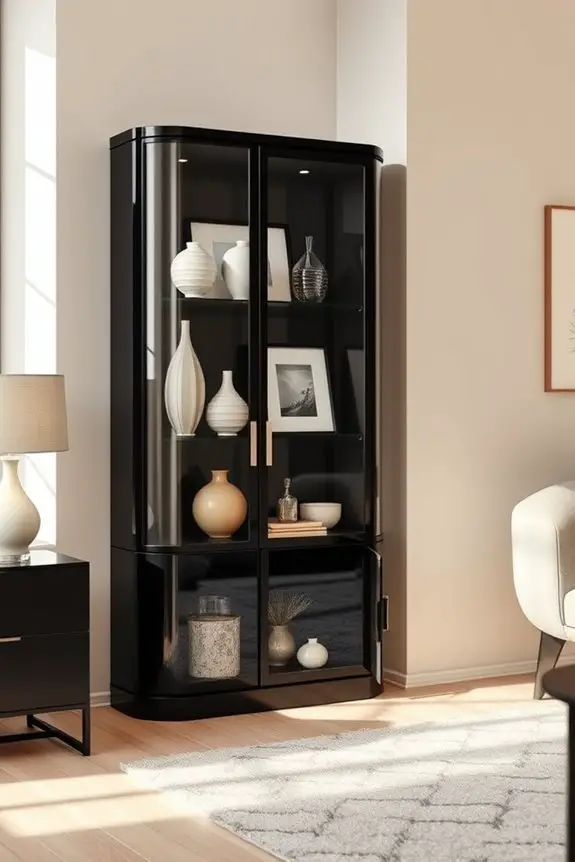 sleek black corner cabinet