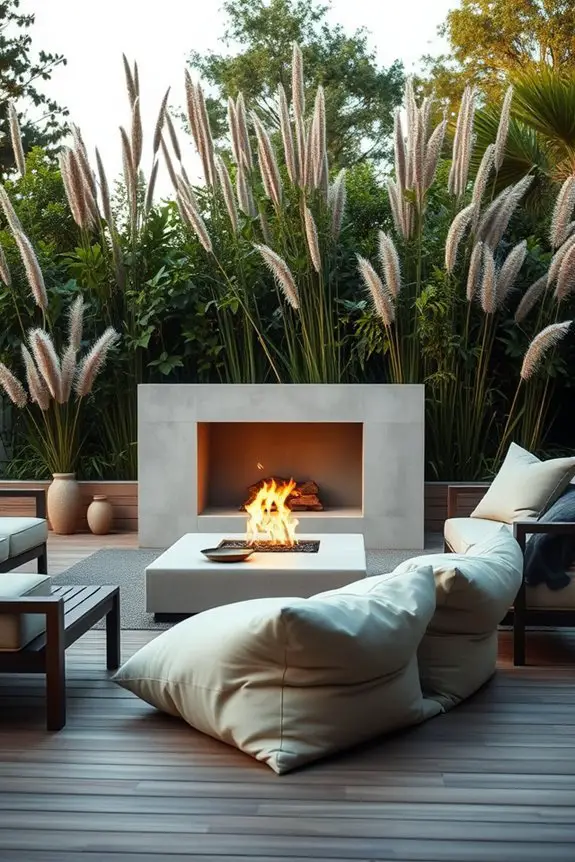 sleek concrete outdoor fireplace