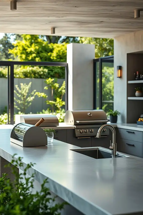 sleek concrete outdoor kitchen
