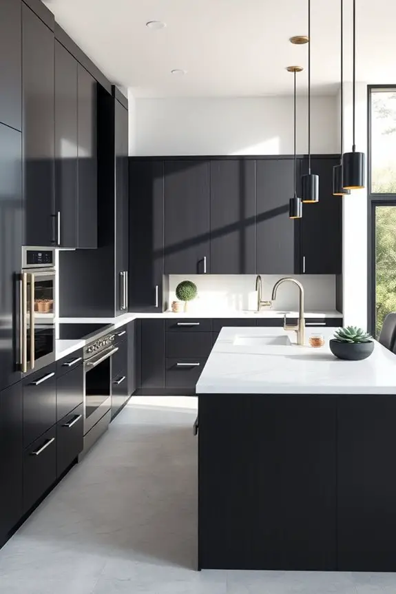 sleek contrast in kitchens