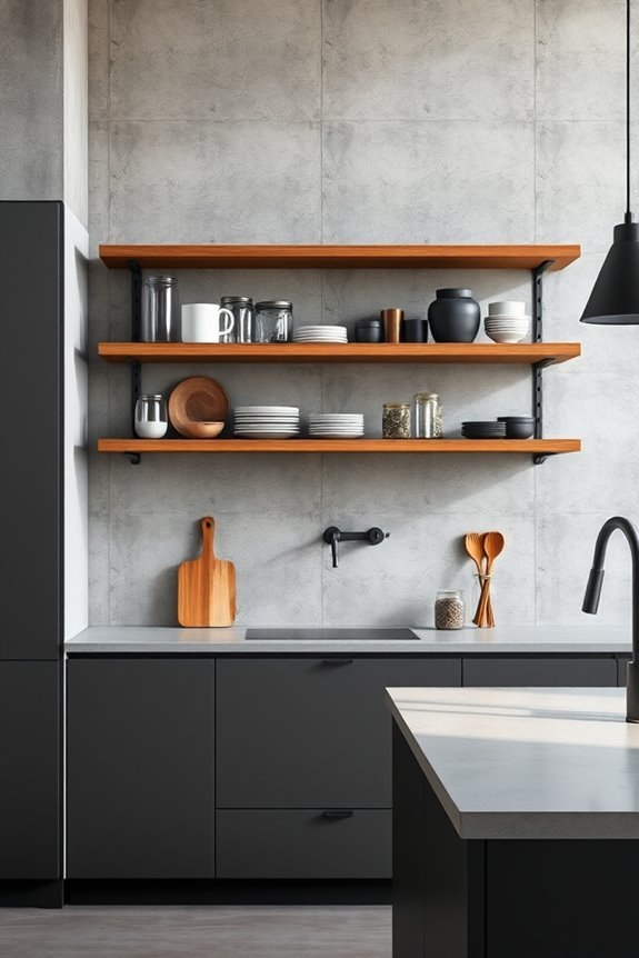 sleek floating beton shelves