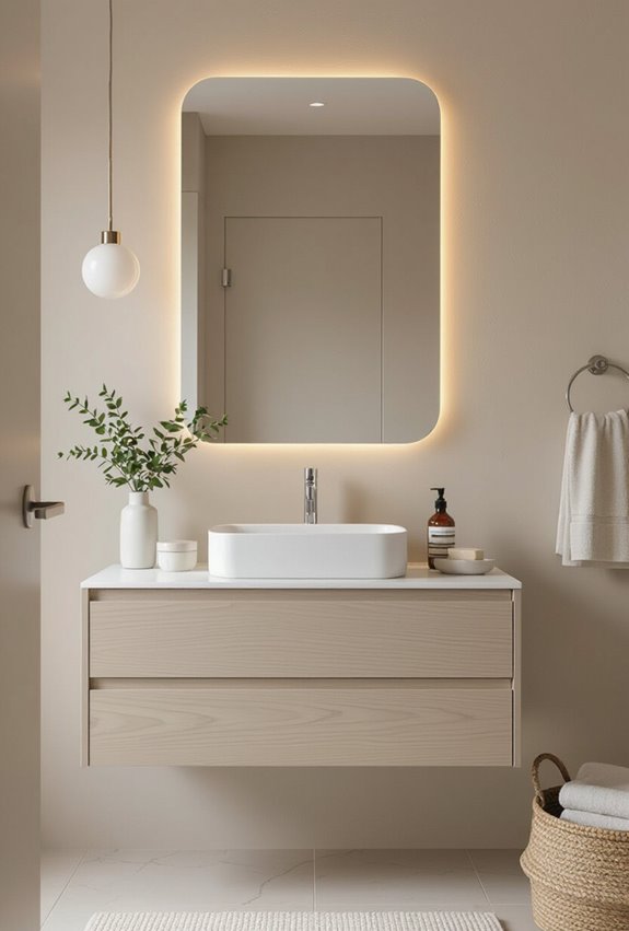 sleek floating vanity with lighting