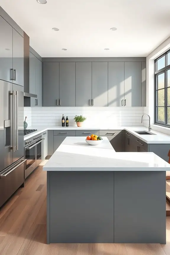 sleek grey and white kitchen