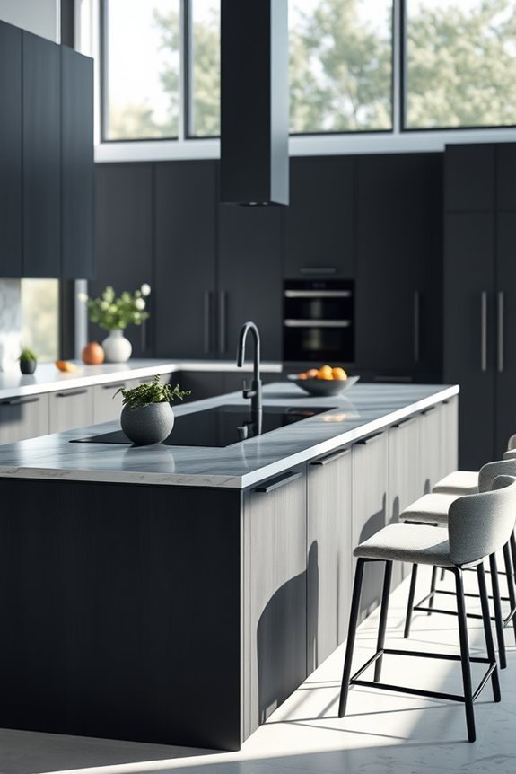 sleek grey kitchen centerpiece