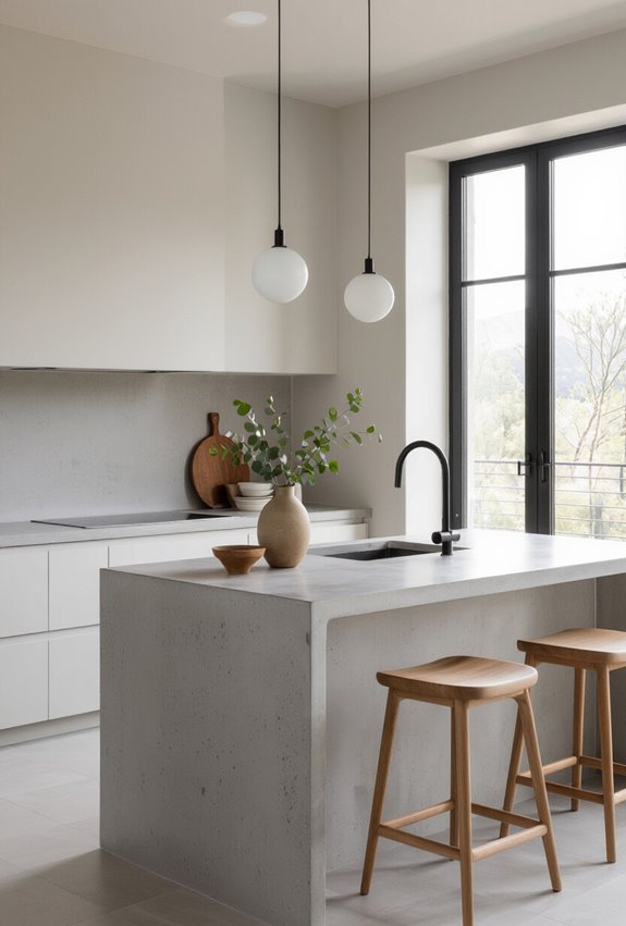 sleek minimal concrete kitchen