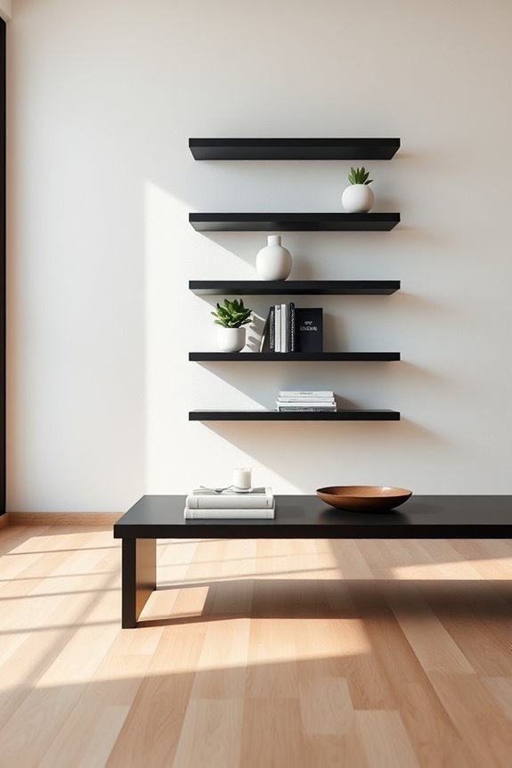 sleek minimalist black shelving