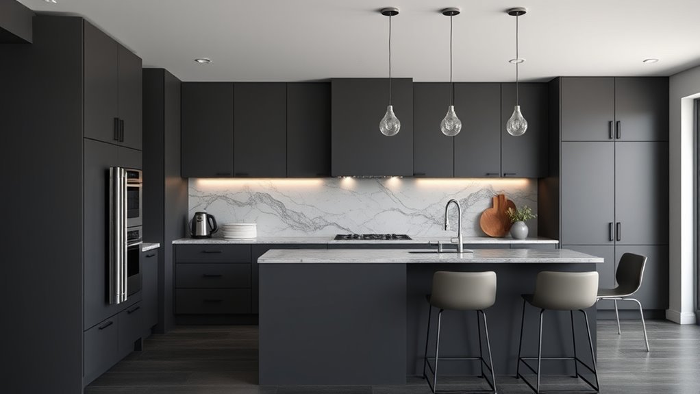 sleek modern dark kitchen