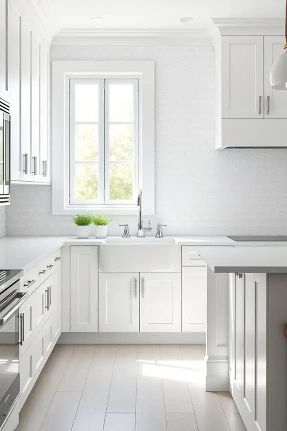sleek monochromatic white kitchen