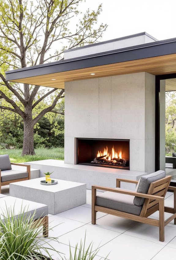 sleek polished concrete fireplace