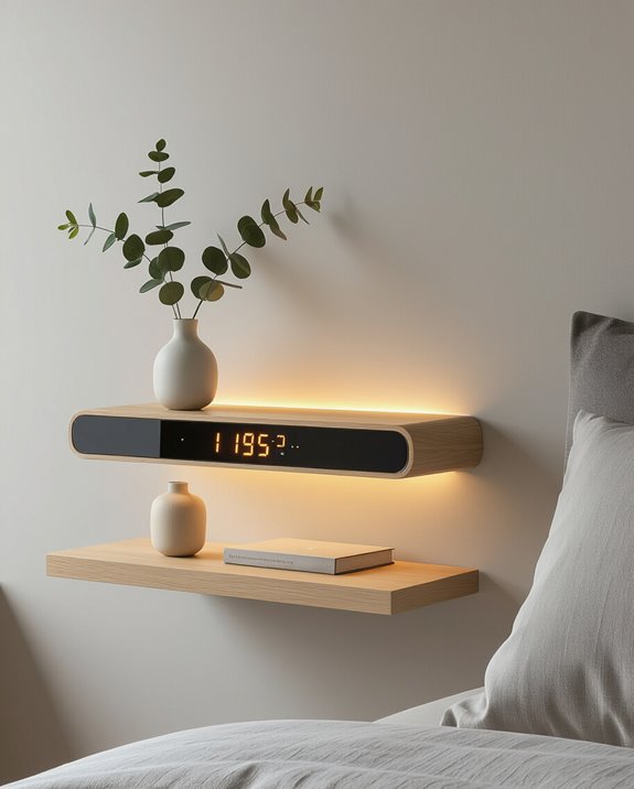 sleek shelf with clock