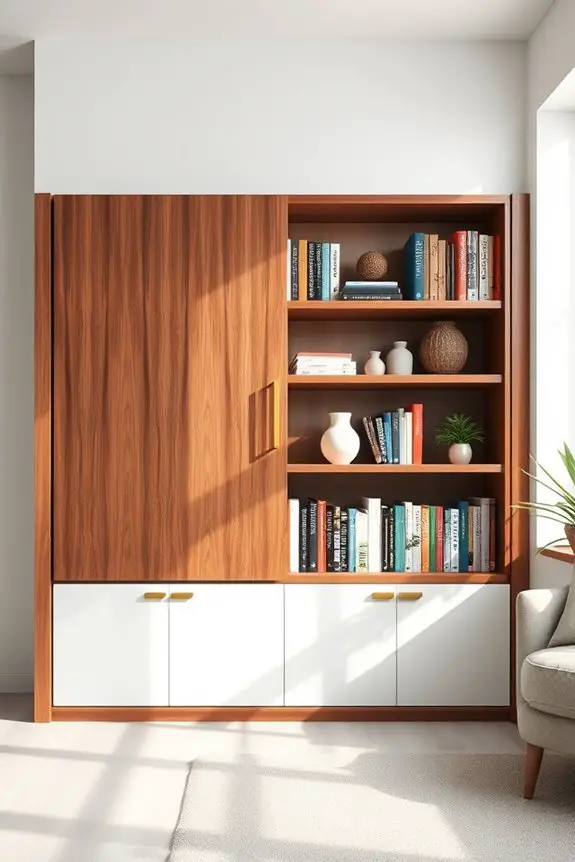 sleek sliding door bookshelves