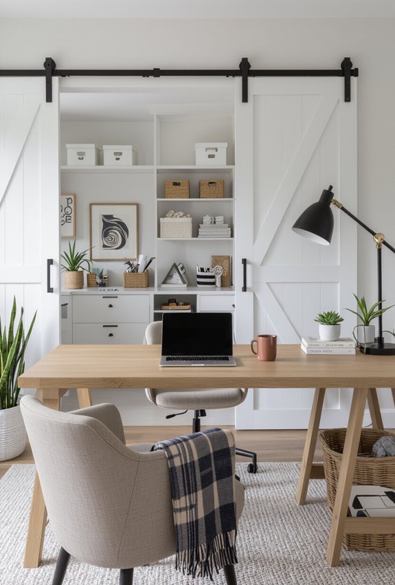 sliding barn doors conceal clutter