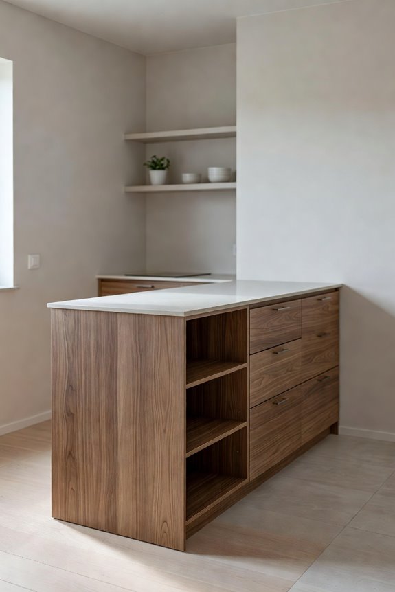 slim brown storage island