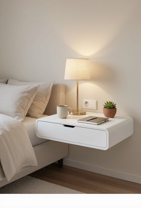 slim floating bedside desk