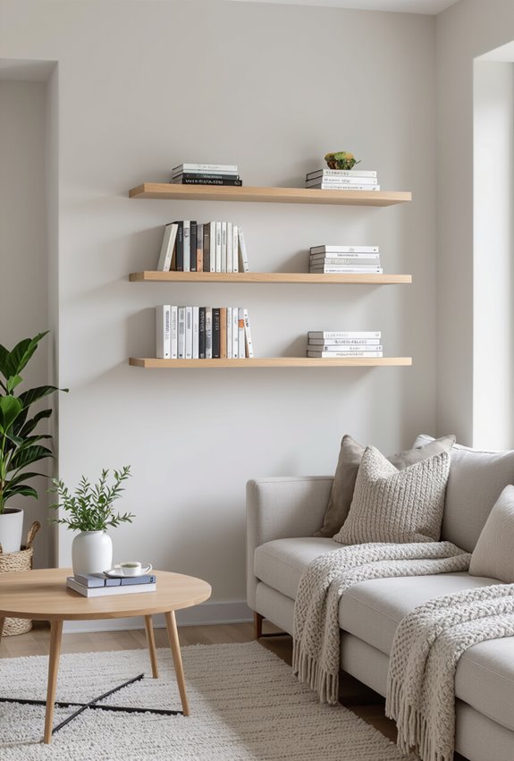 slim floating shelves concealed storage