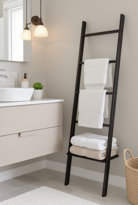 slim leaning ladder towel storage