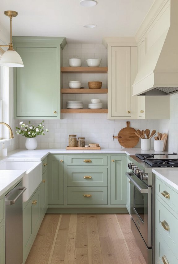 soft cottage colored painted cabinets