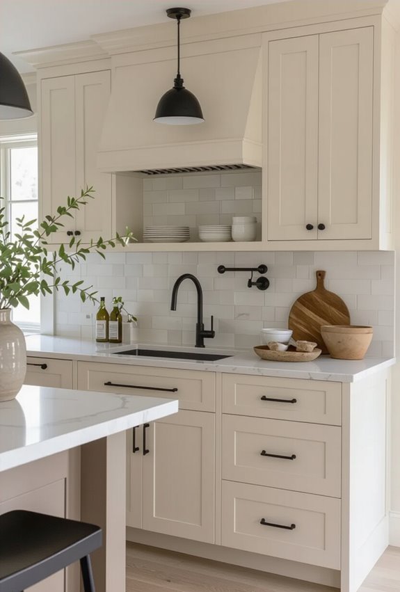 soft cream cabinets black hardware