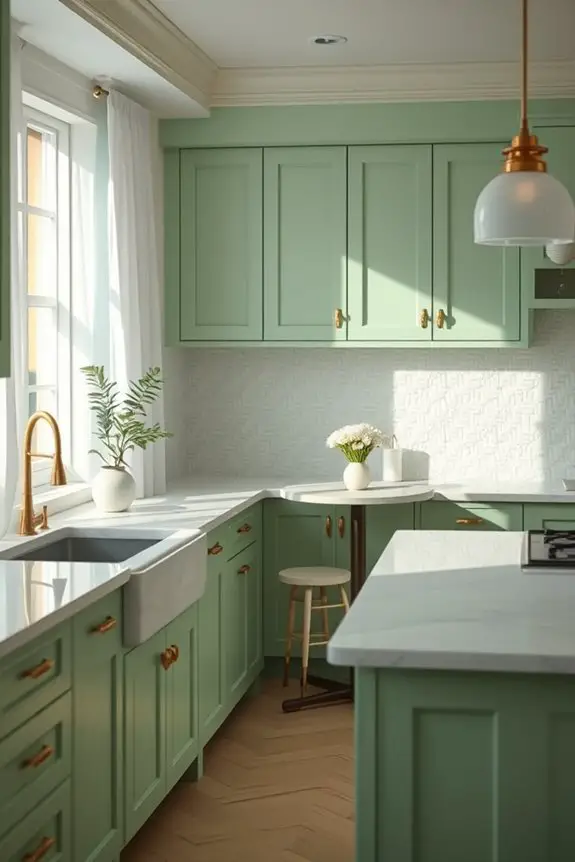soft green kitchen lighting